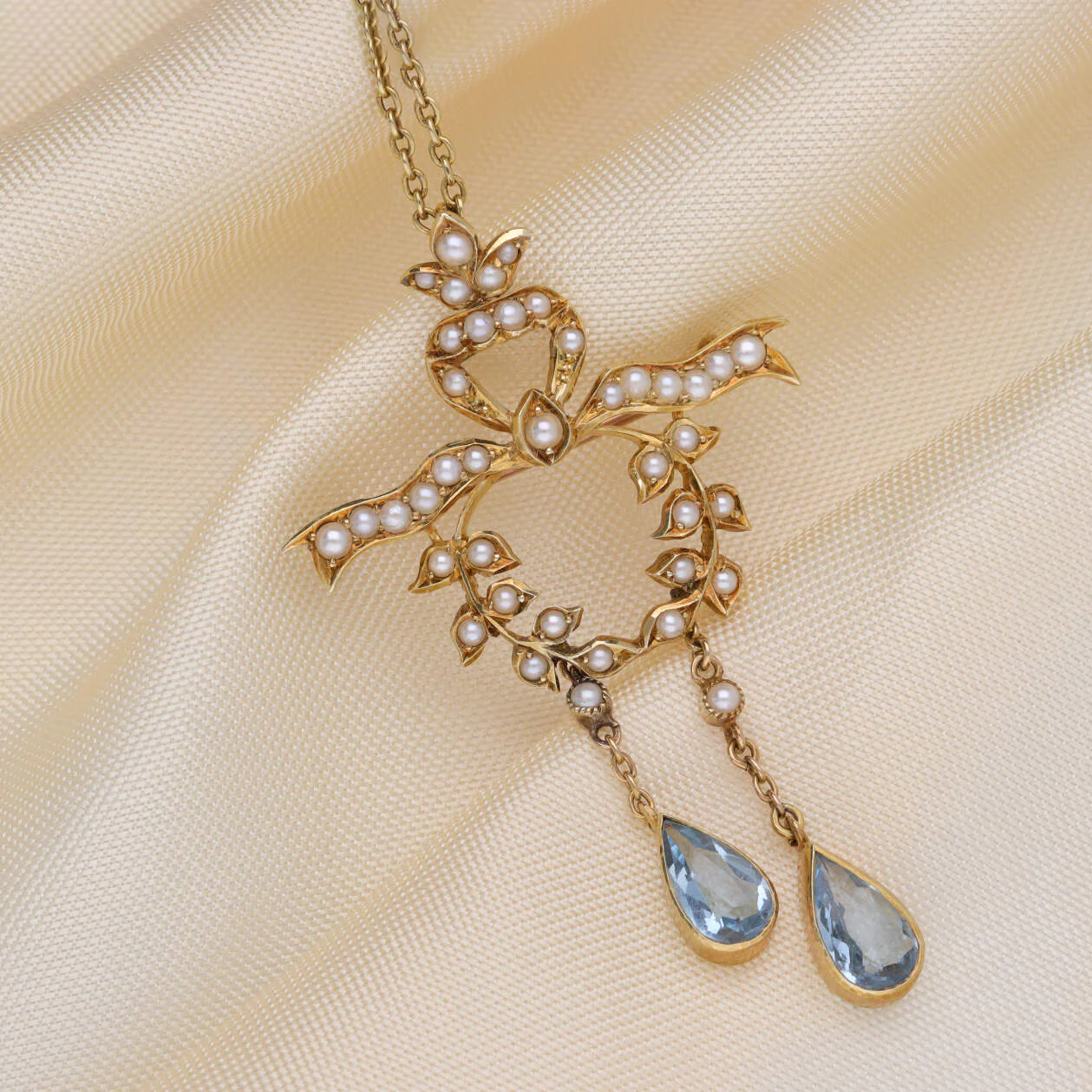 Pre-Owned Aquamarine and Seed Pearl 15ct Yellow Gold Pendant  Brooch - Image 3